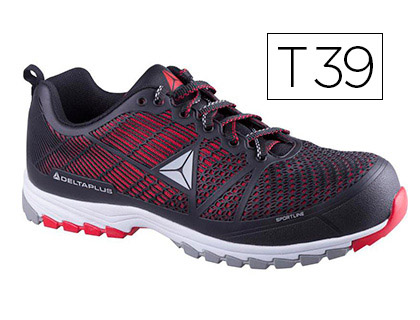 ZAPATOS DE SEGURIDAD DELTAPLUS DE POLIURETANO Y MALLA AIREADA S1P NEGRO Y ROJO TALLA 39