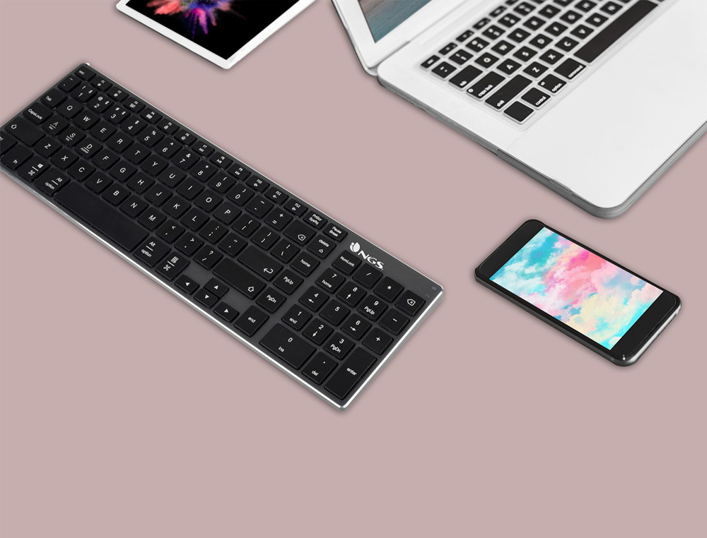TECLADO NGS FORTUNE MULTIMODE INALAMBRICO 12 TECLAS MULTIMEDIA COLOR ALUMINIO 364X116X14 MM