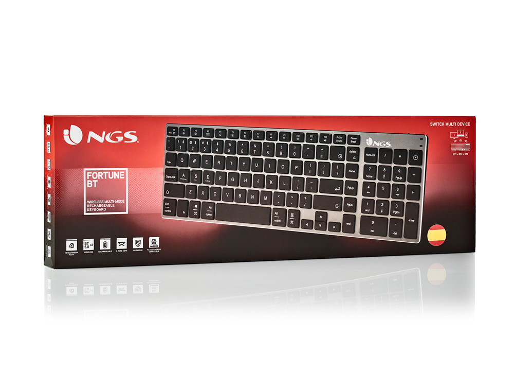 TECLADO NGS FORTUNE MULTIMODE INALAMBRICO 12 TECLAS MULTIMEDIA COLOR ALUMINIO 364X116X14 MM