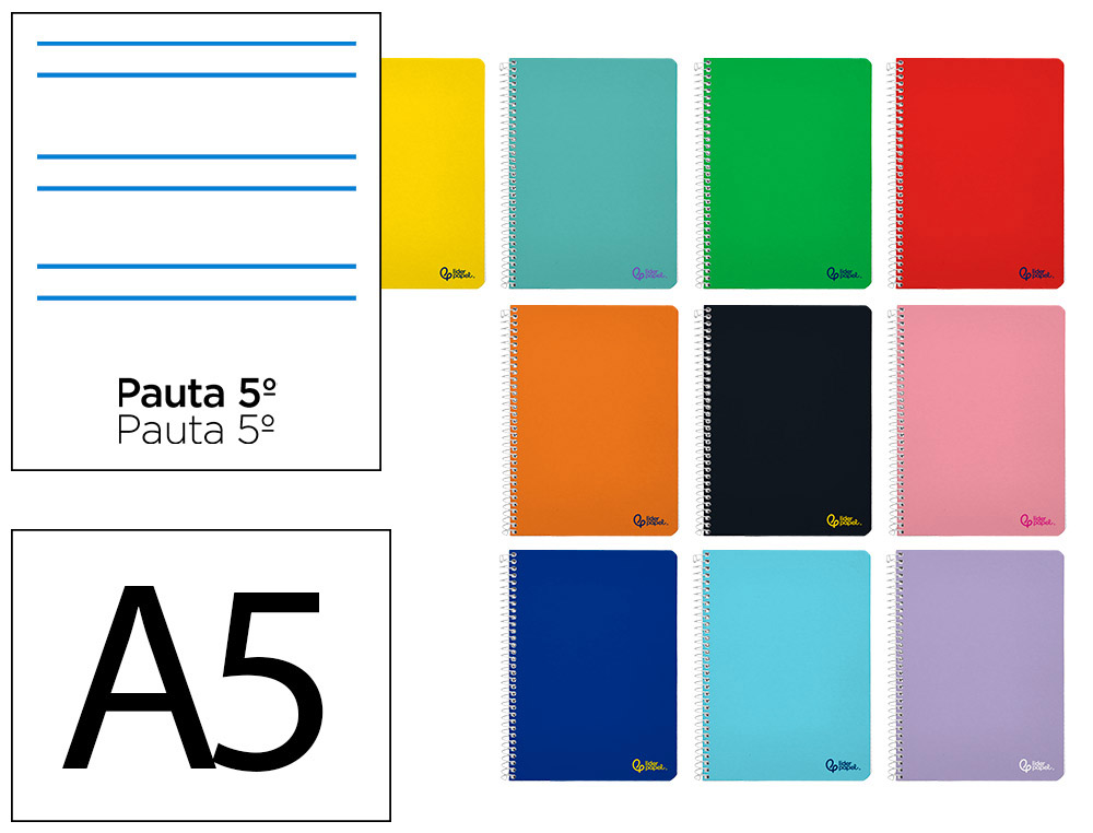 CUADERNO ESPIRAL LIDERPAPEL A5 SMART TAPA BLANDA 80H 75GR RAYADO MONTESSORI 5MM COLORES SURTIDOS