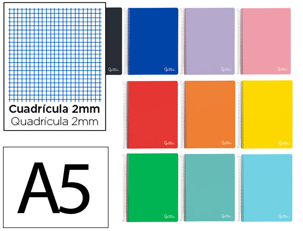 CUADERNO ESPIRAL LIDERPAPEL DIN A5 WITTY TAPA DURA 80H 90GR MILIMETRADO 2MM COLORES SURTIDOS